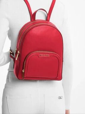 NWT MICHAEL KORS Jaycee Mid Zip  Red Leather Backpack